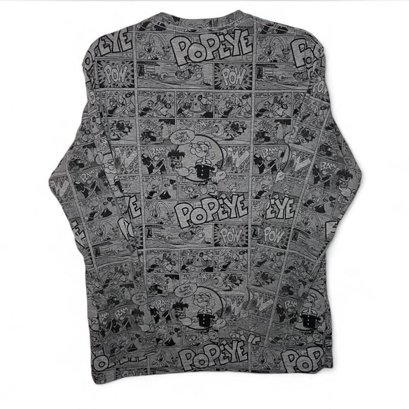 Vintage Popeye Comic Long Sleeve Shirt | Graphic Tee Size L Gray Black - Picture 5 of 5